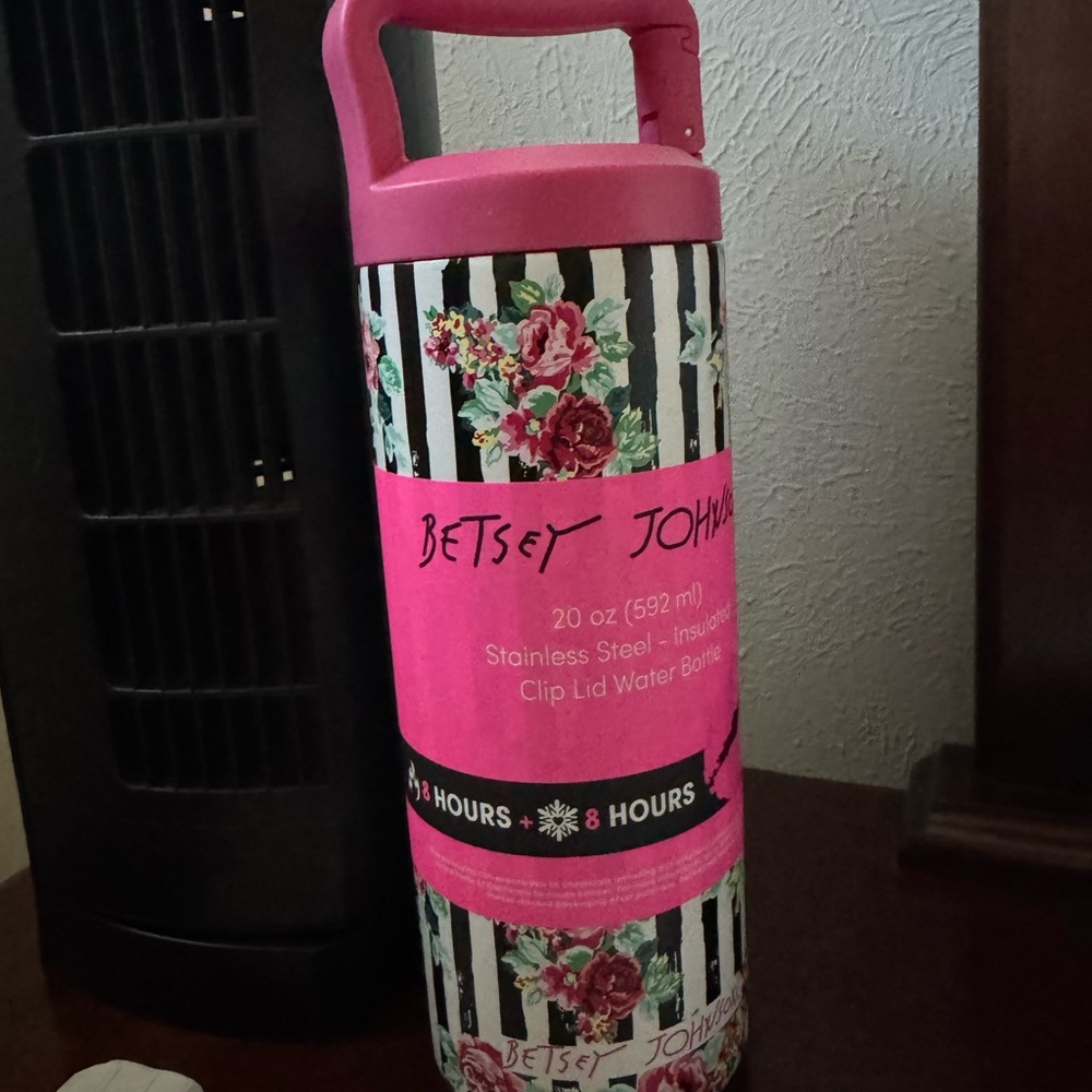 Betsey Johnson Pink Floral Striped Bottle 20 oz.
